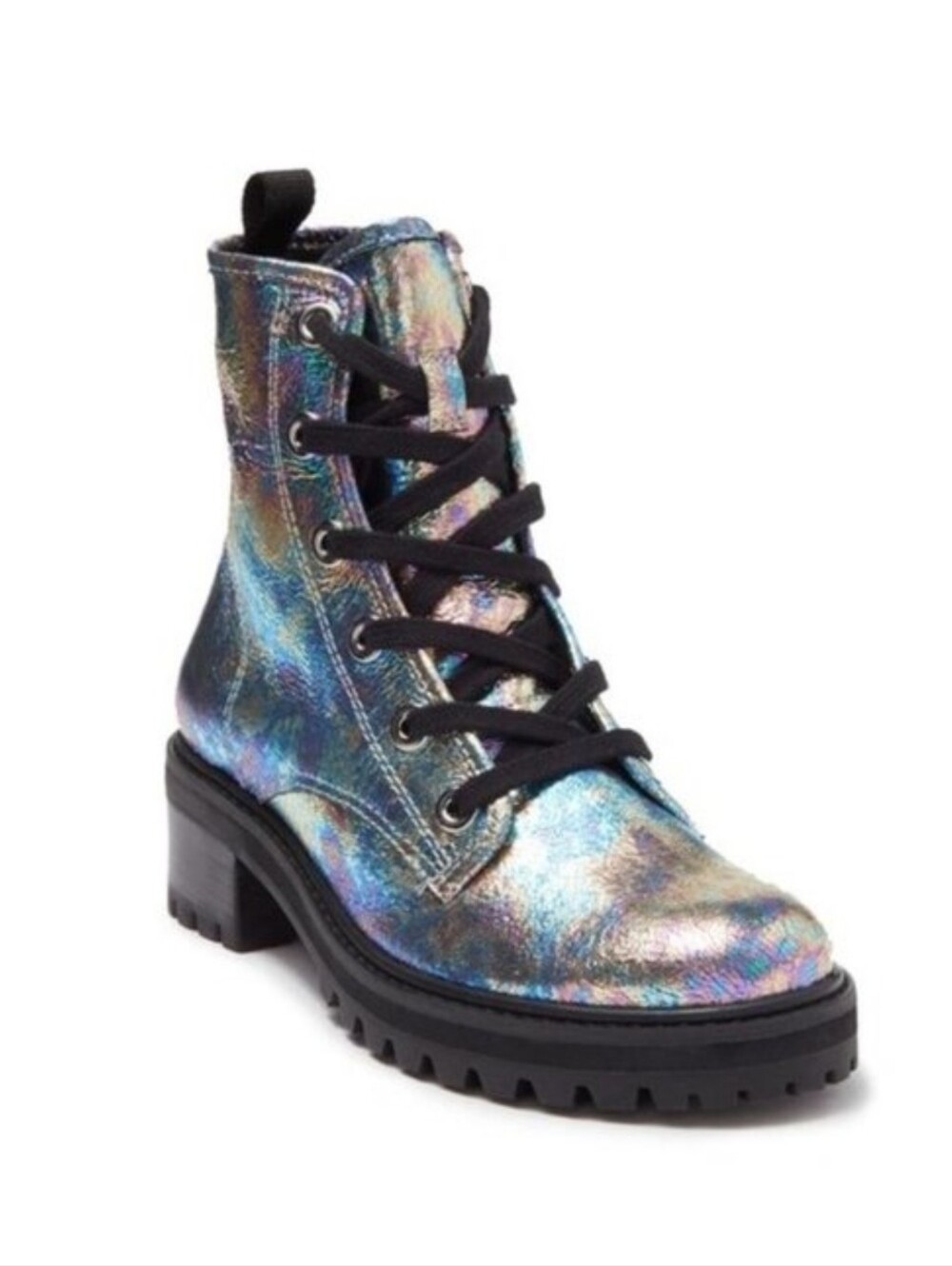 New Schutz Dienifer Crackle Pixel Oil Prata Holographic Combat Boots Stormy 6